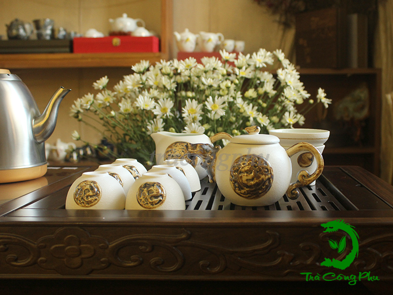 COMBO bộ bàn trà, ấm chén song long